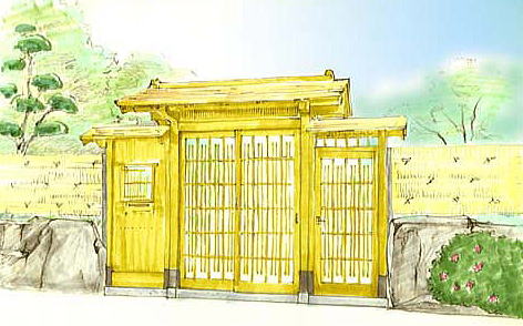 造園プランイメージ画/門被りの松・数奇屋門